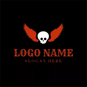 Grim Logo Red Wing and White Skull logo design