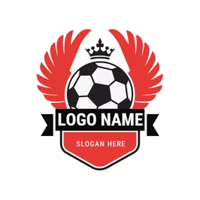 社團 & 俱樂部Logo Red Wings and Crowned Football Badge logo design
