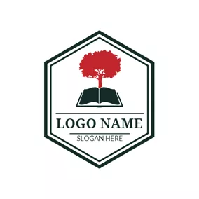 学習ロゴ Red Wisdom Tree and Book logo design