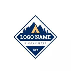 远足 Logo Rhombus Forest and Tent logo design