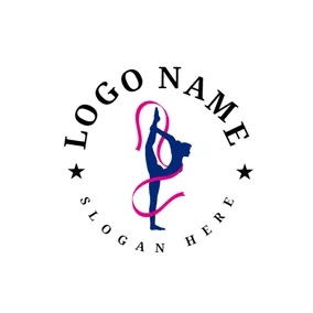 女性 Logo Ribbon and Gymnastics Sportsman logo design