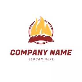 BBQ　ロゴ Roast Sausage and Fire logo design