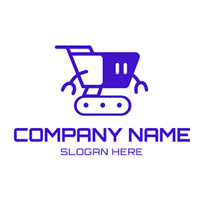 Blue Logo Robot Trolley Online Shopping logo design