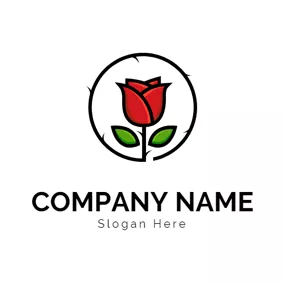 花盛りのロゴ Rose Vine and Thorny Rose logo design