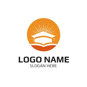 Logótipo De Academia Round White Mortarboard and Opened Book logo design