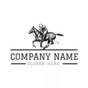 アクションロゴ Running Horse and Polo Sportsman logo design