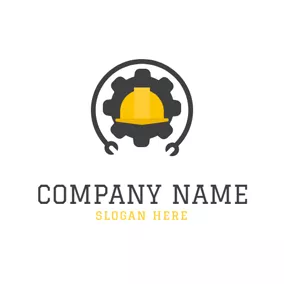 Plumbing Logo Safety Helmet and Wheel Gear logo design