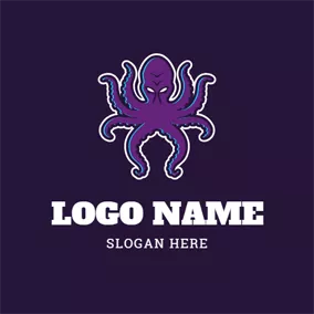 海怪 Logo Scary Purple Octopus Kraken logo design