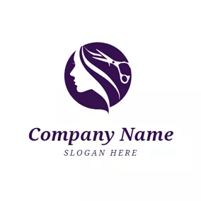 发型师logo Scissor and Purple Hair logo design