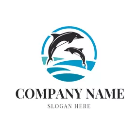 AQUAロゴ Sea and Jump Dolphin logo design