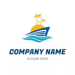 航行logo Sea Wave and Island logo design