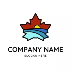 枫叶logo Sea Wave and Maple Leaf logo design