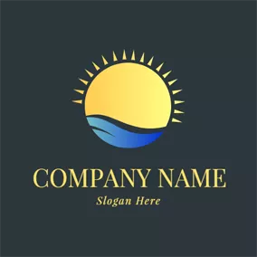 日落logo Sea Wave and Sunlight logo design