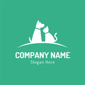 Creature Logo Seated White Cat and Dog logo design