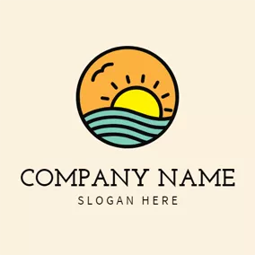 度假區 Logo Setting Sun and Blue Sea logo design