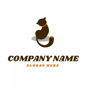 カットロゴ Shadow and Cute Cat logo design