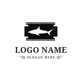 Rectangle Logo Shark Pattern and Razor logo design