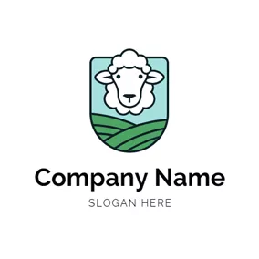 草坪護理 Logo Sheep Head and Farm logo design
