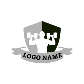 Man Logo Shield and Strong Muscle Man logo design