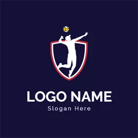 Logotipo De Voleibol Simple Badge and Volleyball Athlete logo design