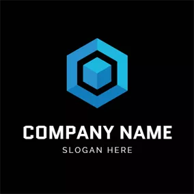区块 Logo Simple Blue Hexagon and Blockchain logo design
