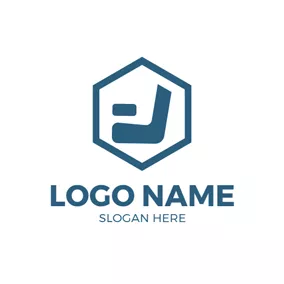 Logótipo Hóquei Simple Blue Hexagon and Hockey Stick logo design