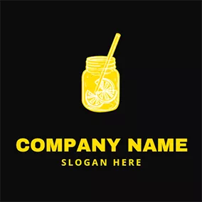ドリンクのロゴ Simple Bottle Straw Lemonade logo design