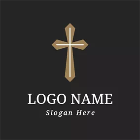 宗教Logo Simple Brown Cross logo design
