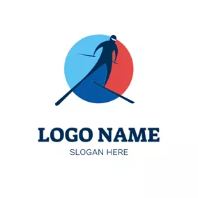 滑雪 Logo Simple Circle and Skier logo design