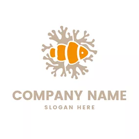 Fish Logo Simple Coral and Beautiful Damsel Fish logo design