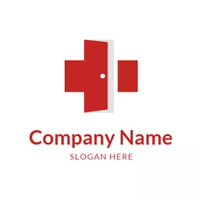 Logótipo De Cruz Vermelha Simple Door and Cross logo design