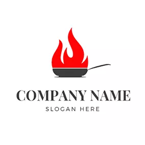 平底锅 Logo Simple Fire and Pan logo design