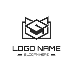 Logótipo De Colégio Simple Geometric Book and Mortarboard logo design
