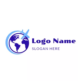 海洋 Logo Simple Globe and Airplane logo design
