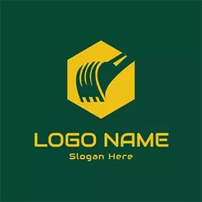 油圧ショベル　ロゴ Simple Hexagon and Bucket logo design