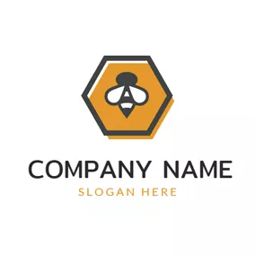 蜂の巣のロゴ Simple Honeycomb and Bee logo design