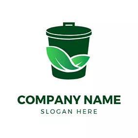 Green Logo Simple Leaves and Trash Bin logo design