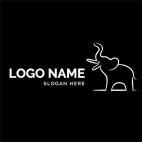 Logótipo Elefante Simple Outline and Mammoth Trumpet logo design