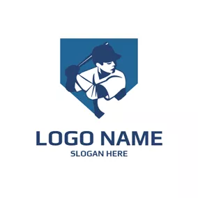 野球のロゴ Simple Pentagon and Baseball Player logo design