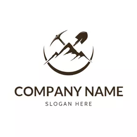 マイニング　ロゴ Simple Pickaxe and Shovel logo design