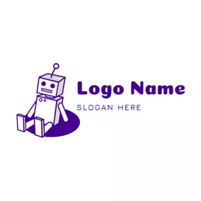 フェイスブックのロゴ Simple Purple Robot Icon logo design