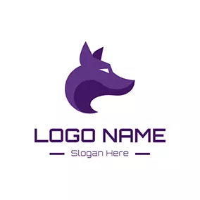 オオカミのロゴ Simple Purple Wolf Outline logo design