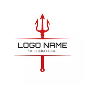 危険なロゴ Simple Red Trident Outline logo design