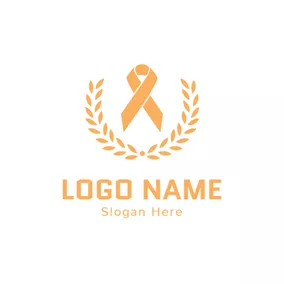 癌症logo Simple Ribbon and Leaf Decoration logo design