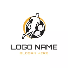 エクササイズのロゴ Simple Running Player and Football logo design