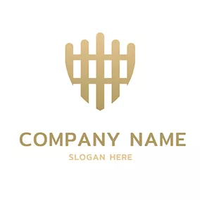 Golden Logo Simple Shield and Unique Fence logo design
