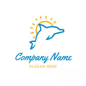 海豚 Logo Simple Sun and Dolphin logo design