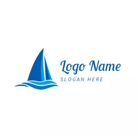 航海　ロゴ Simple Wave and Sailboat logo design