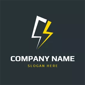闪电 Logo Simple White and Yellow Lightning logo design