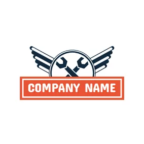 工廠logo Simple Wings and Crossed Spanner logo design